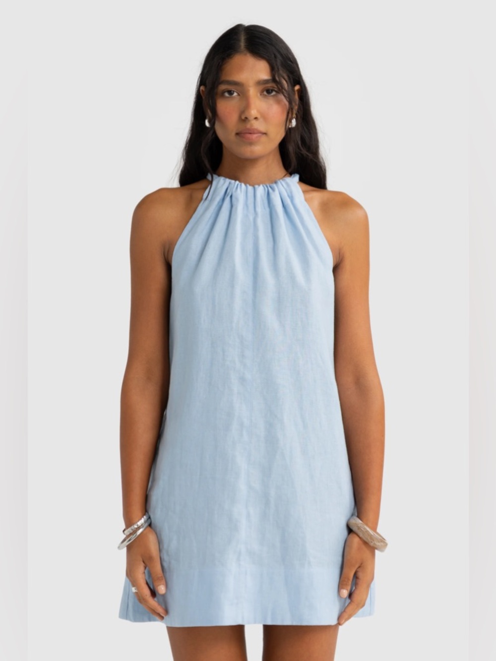 ISO Luna Linen Mini Dress Powder Blue